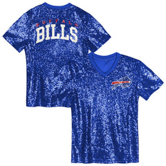 Buffalo Bills Girls Youth Wordmark Sequin V-Neck Top - Royal - NFL