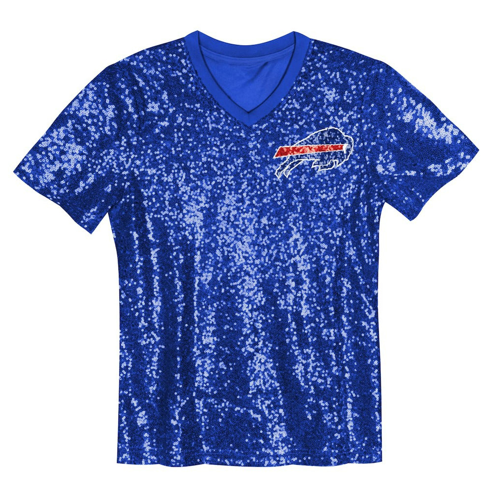 Buffalo Bills Girls Youth Wordmark Sequin V-Neck Top - Royal - NFL