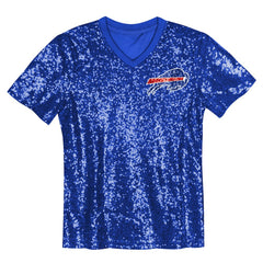 Buffalo Bills Girls Youth Wordmark Sequin V-Neck Top - Royal - NFL
