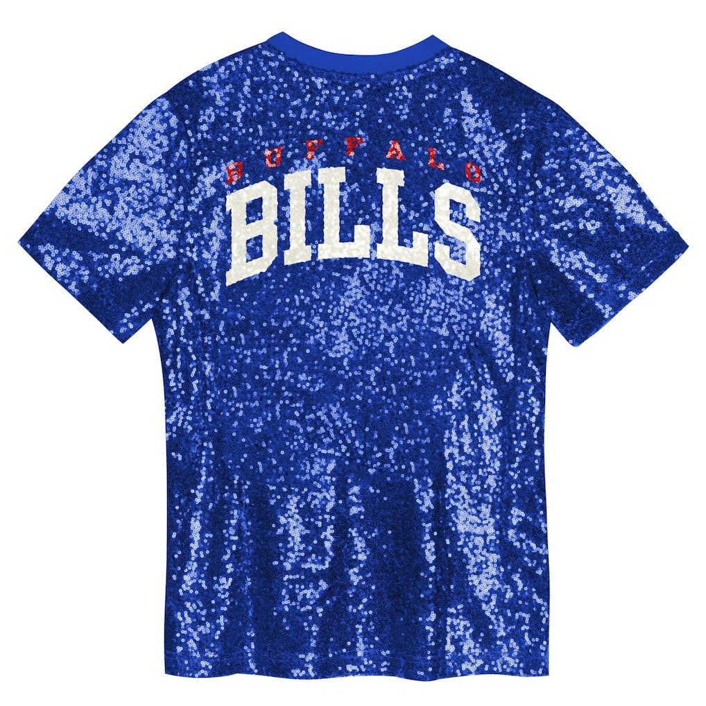 Buffalo Bills Girls Youth Wordmark Sequin V-Neck Top - Royal - NFL