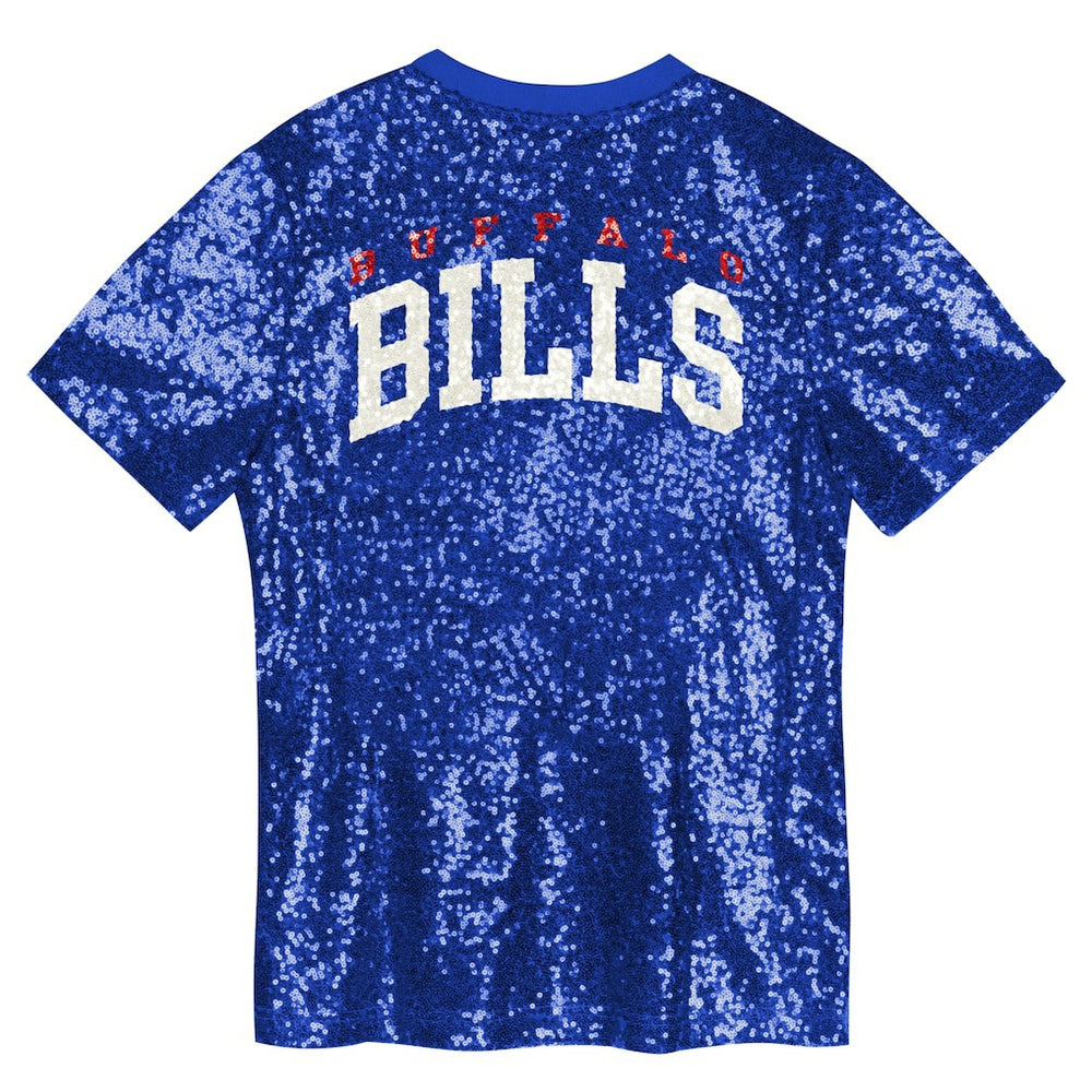 Buffalo Bills Girls Youth Wordmark Sequin V-Neck Top - Royal - NFL