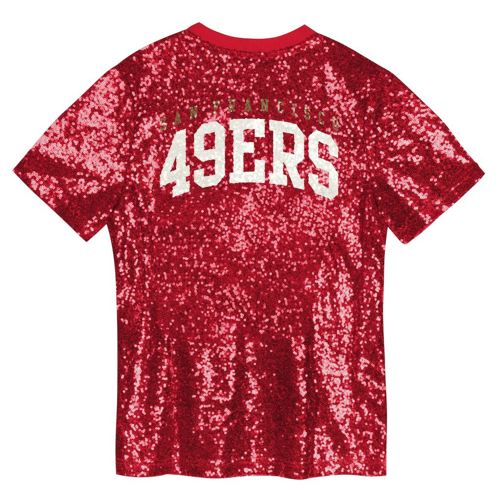 San Francisco 49ers Girls Youth Wordmark Sequin V-Neck Top - Scarlet - NFL