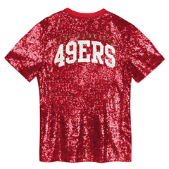 San Francisco 49ers Girls Youth Wordmark Sequin V-Neck Top - Scarlet - NFL