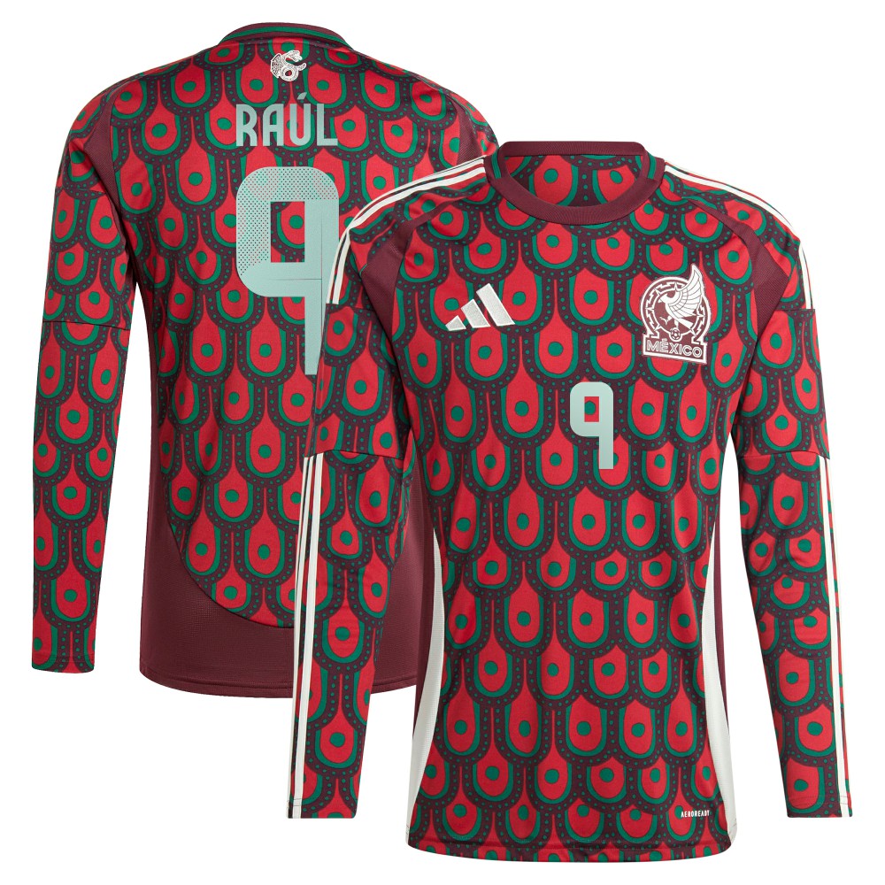 Adidas - Raul Jimenez Mexico National Team 2024 Home Replica Player Long Sleeve Jersey - Burgundy