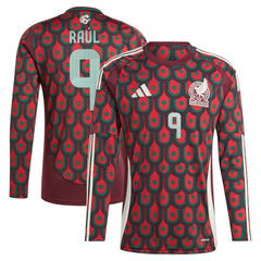 Adidas - Raul Jimenez Mexico National Team 2024 Home Replica Player Long Sleeve Jersey - Burgundy