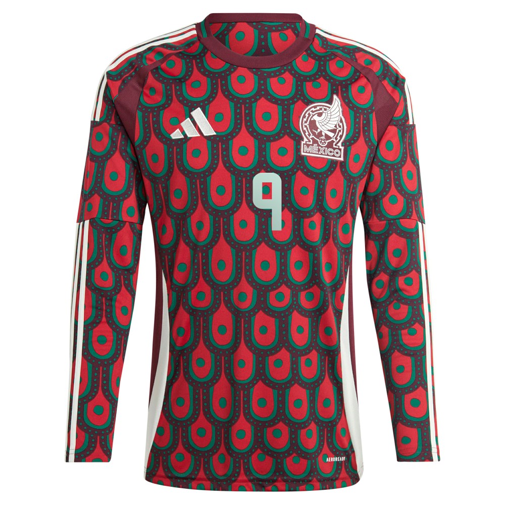 Adidas - Raul Jimenez Mexico National Team 2024 Home Replica Player Long Sleeve Jersey - Burgundy