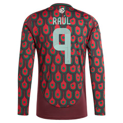 Adidas - Raul Jimenez Mexico National Team 2024 Home Replica Player Long Sleeve Jersey - Burgundy