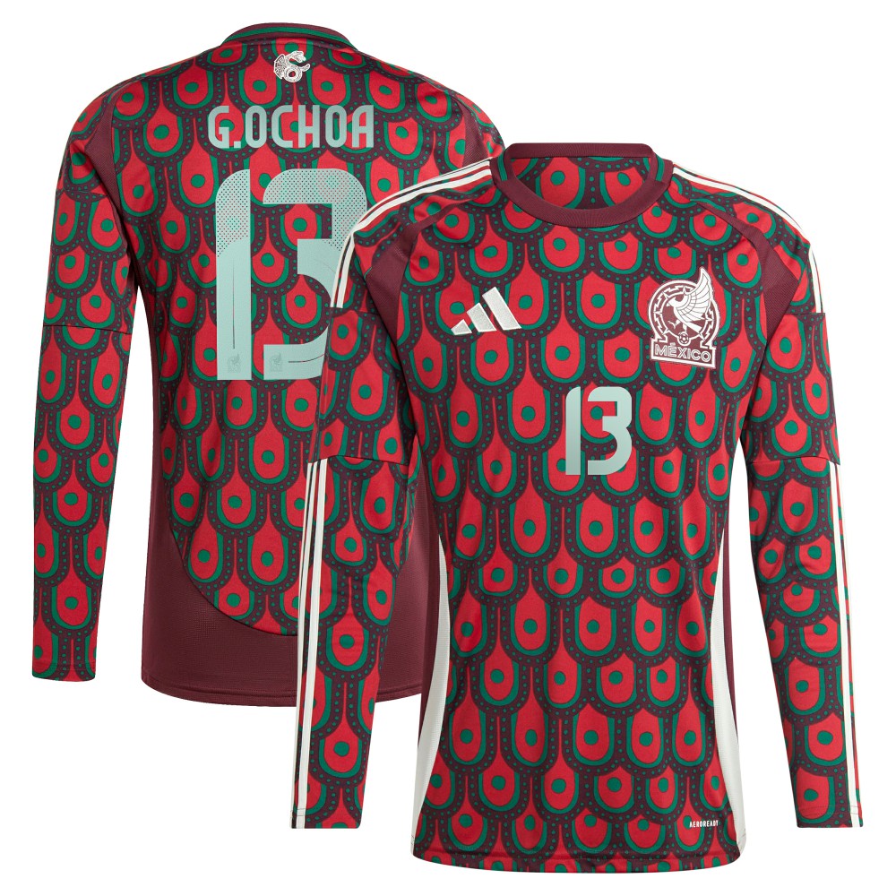 Adidas - Guillermo Ochoa Mexico National Team 2024 Home Replica Player Long Sleeve Jersey - Burgundy