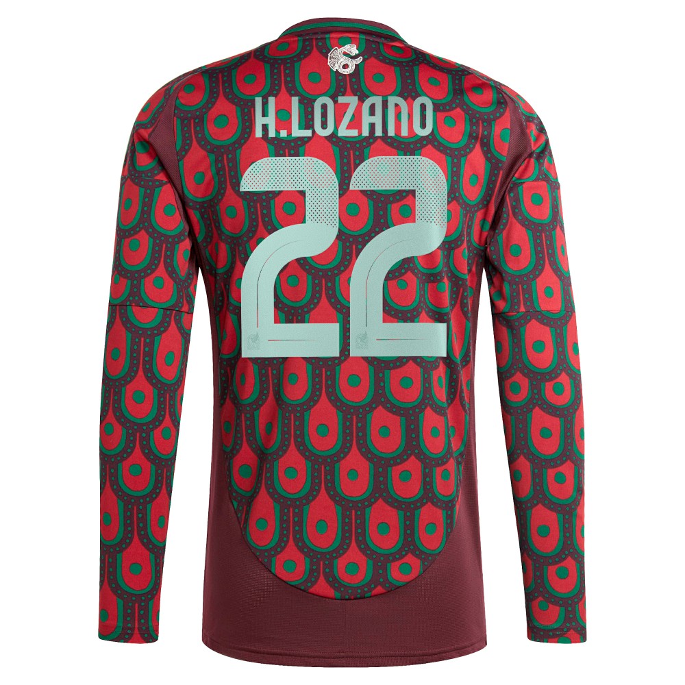 Adidas - Hirving Lozano Mexico National Team 2024 Home Replica Player Long Sleeve Jersey - Burgundy