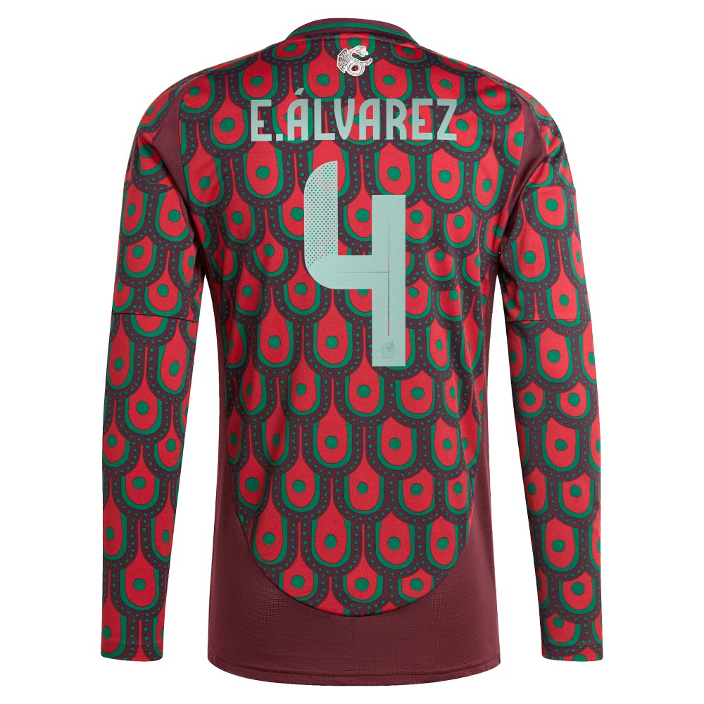 Adidas - Edson Alvarez Mexico National Team 2024 Home Replica Player Long Sleeve Jersey - Burgundy