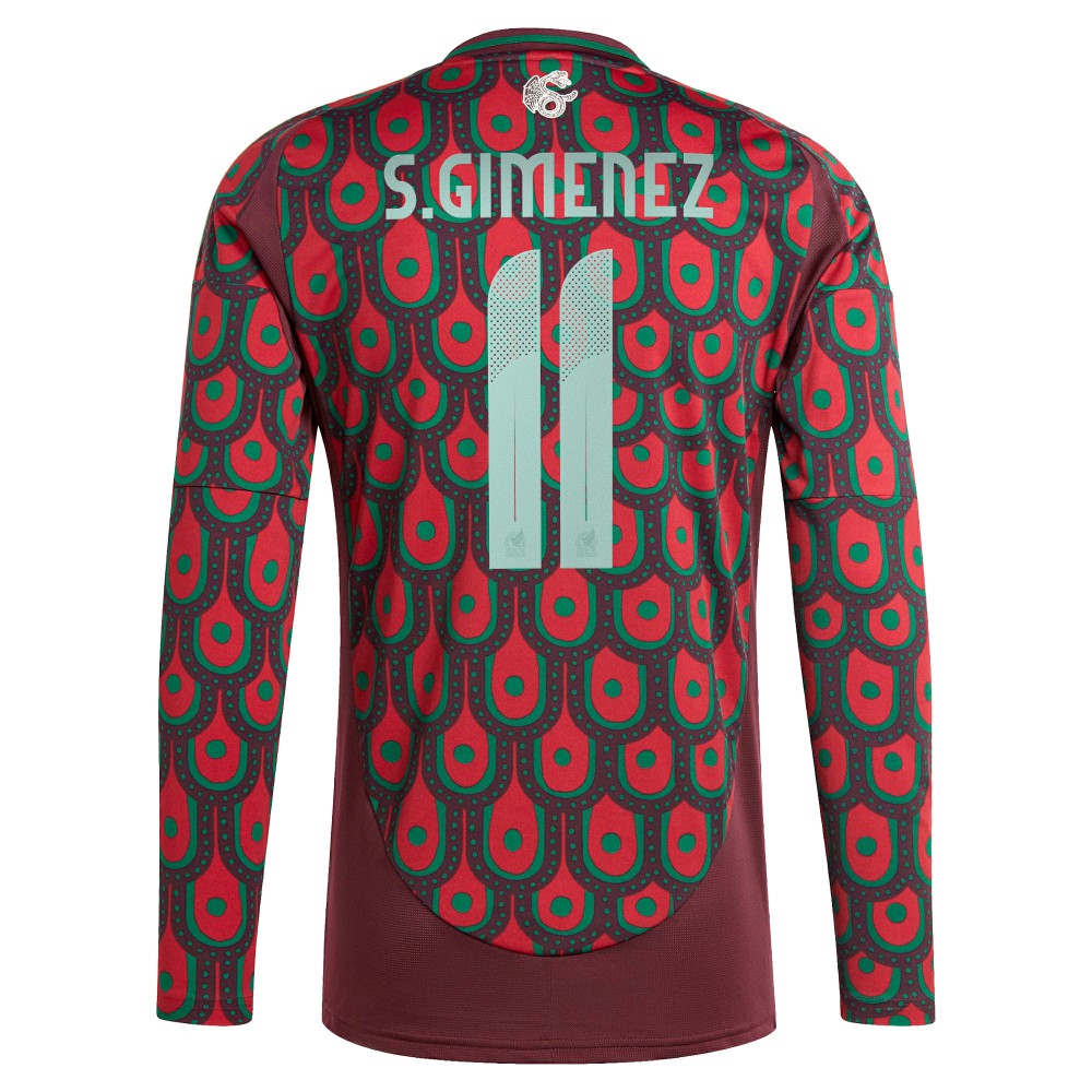 Adidas - Santiago Giménez Mexico National Team 2024 Home Replica Player Long Sleeve Jersey - Burgundy