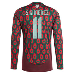 Adidas - Santiago Giménez Mexico National Team 2024 Home Replica Player Long Sleeve Jersey - Burgundy