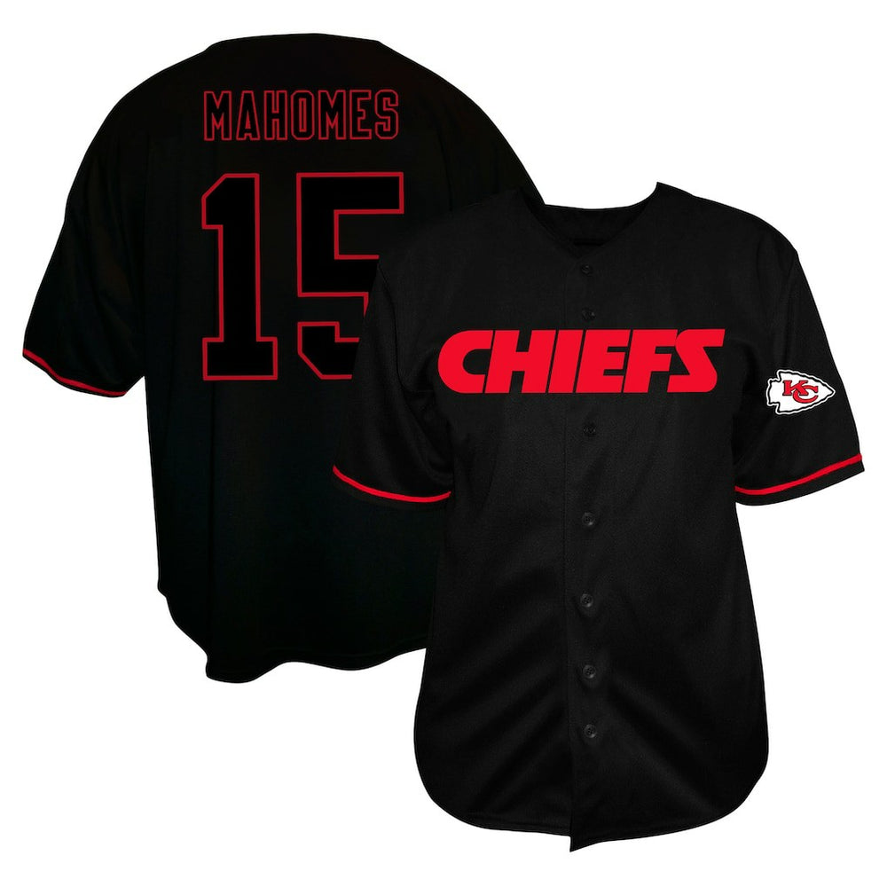 Patrick Mahomes Kansas City Chiefs Big & Tall Baseball Button-Up Shirt - Black - Fanatics