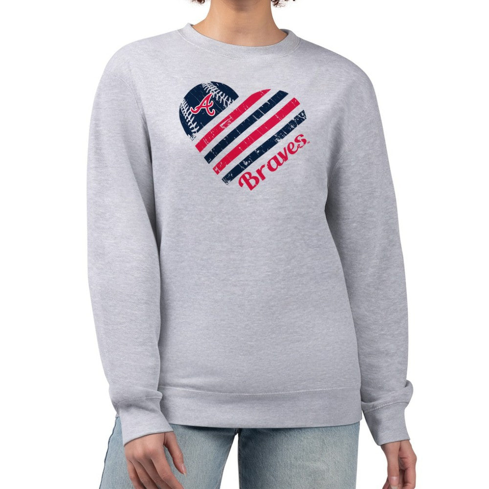 Atlanta Braves G-III 4Her by Carl Banks Women's Heart Logo Fleece Pullover Sweatshirt Discount