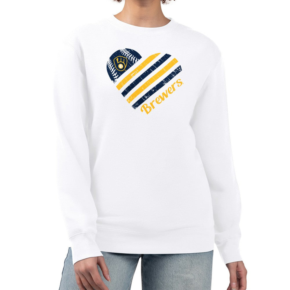 Milwaukee Brewers G-III 4Her by Carl Banks Women's Heart Logo Fleece Pullover Sweatshirt Sale