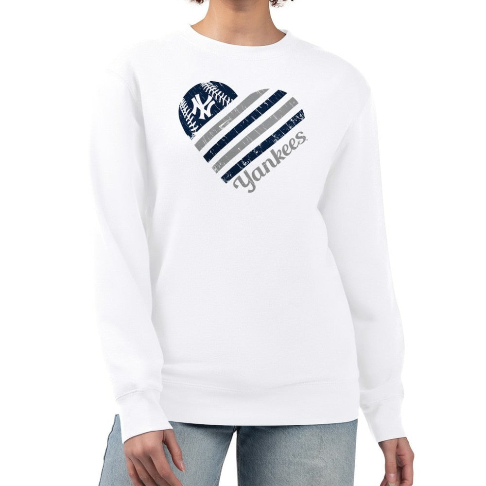 New York Yankees G-III 4Her by Carl Banks Women's Heart Logo Fleece Pullover Sweatshirt Discount