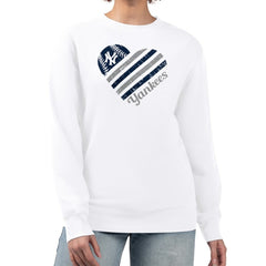 New York Yankees G-III 4Her by Carl Banks Women's Heart Logo Fleece Pullover Sweatshirt Discount