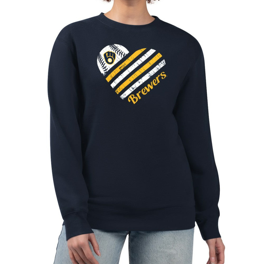 Milwaukee Brewers G-III 4Her by Carl Banks Women's Heart Logo Fleece Pullover Sweatshirt Outlet
