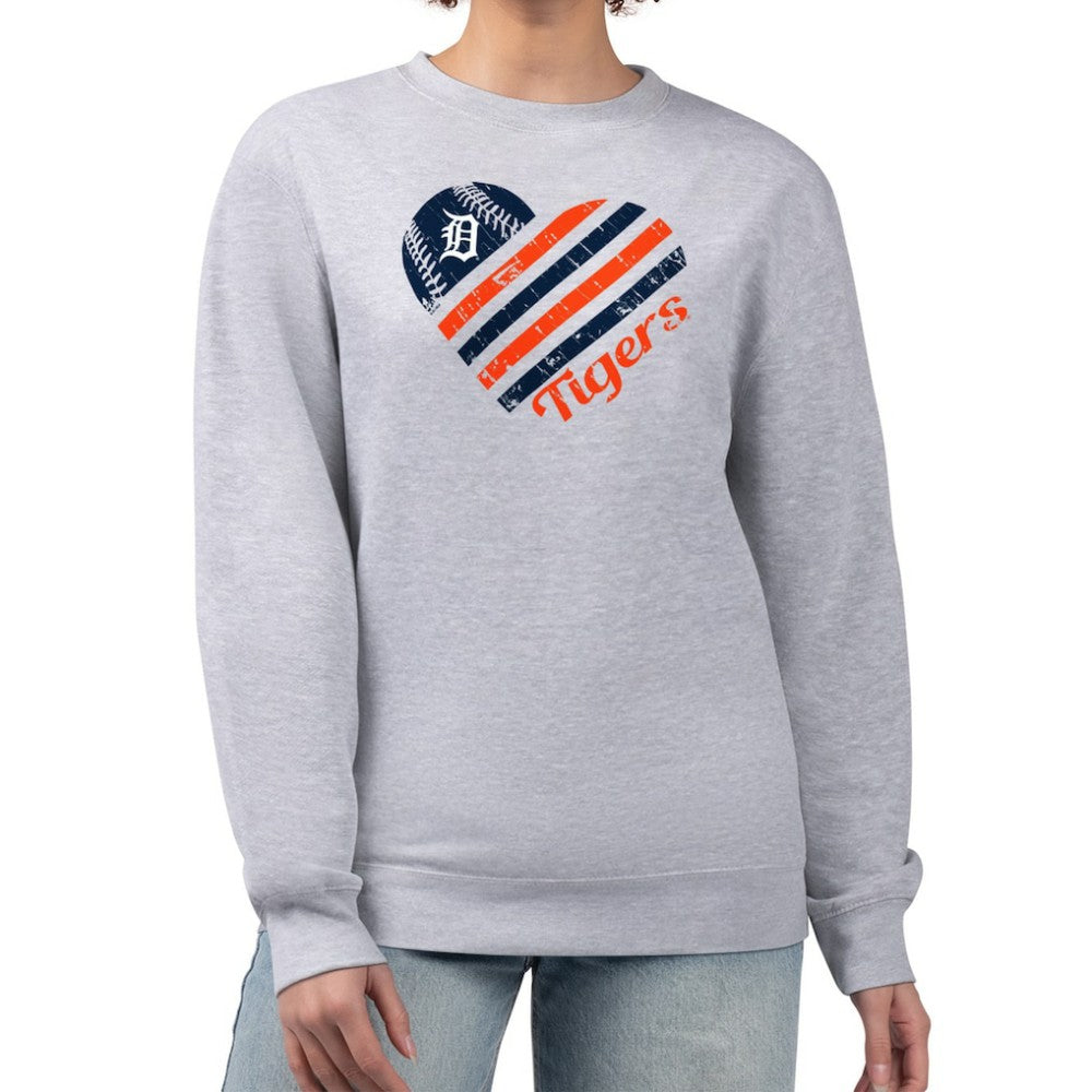Detroit Tigers G-III 4Her by Carl Banks Women's Heart Logo Fleece Pullover Sweatshirt Outlet