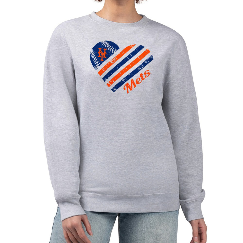 New York Mets G-III 4Her by Carl Banks Women's Heart Logo Fleece Pullover Sweatshirt Outlet