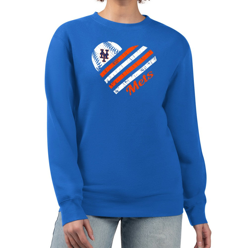 New York Mets G-III 4Her by Carl Banks Women's Heart Logo Fleece Pullover Sweatshirt for sale