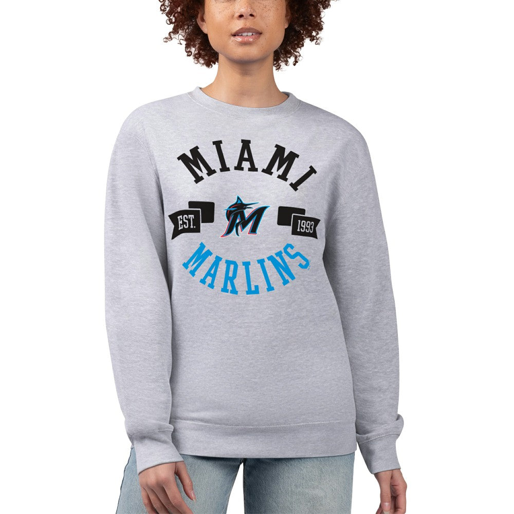 Miami Marlins G-III 4Her by Carl Banks Women's Team Logo Fleece Pullover Sweatshirt Discount