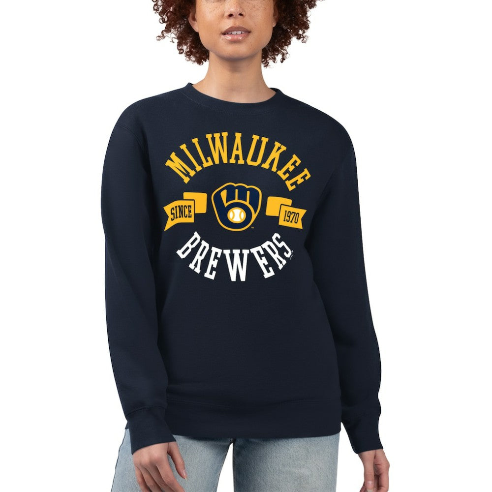 Milwaukee Brewers G-III 4Her by Carl Banks Women's Team Logo Fleece Pullover Sweatshirt Discount