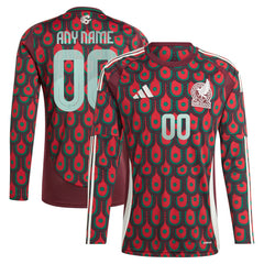 Adidas - Mexico National Team 2024 Home Replica Custom Long Sleeve Jersey - Burgundy