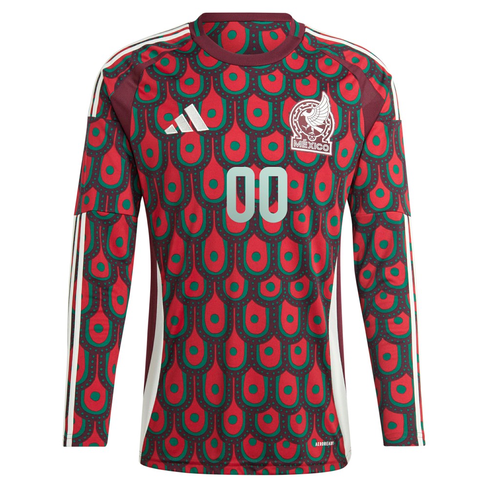 Adidas - Mexico National Team 2024 Home Replica Custom Long Sleeve Jersey - Burgundy