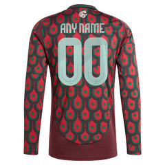 Adidas - Mexico National Team 2024 Home Replica Custom Long Sleeve Jersey - Burgundy