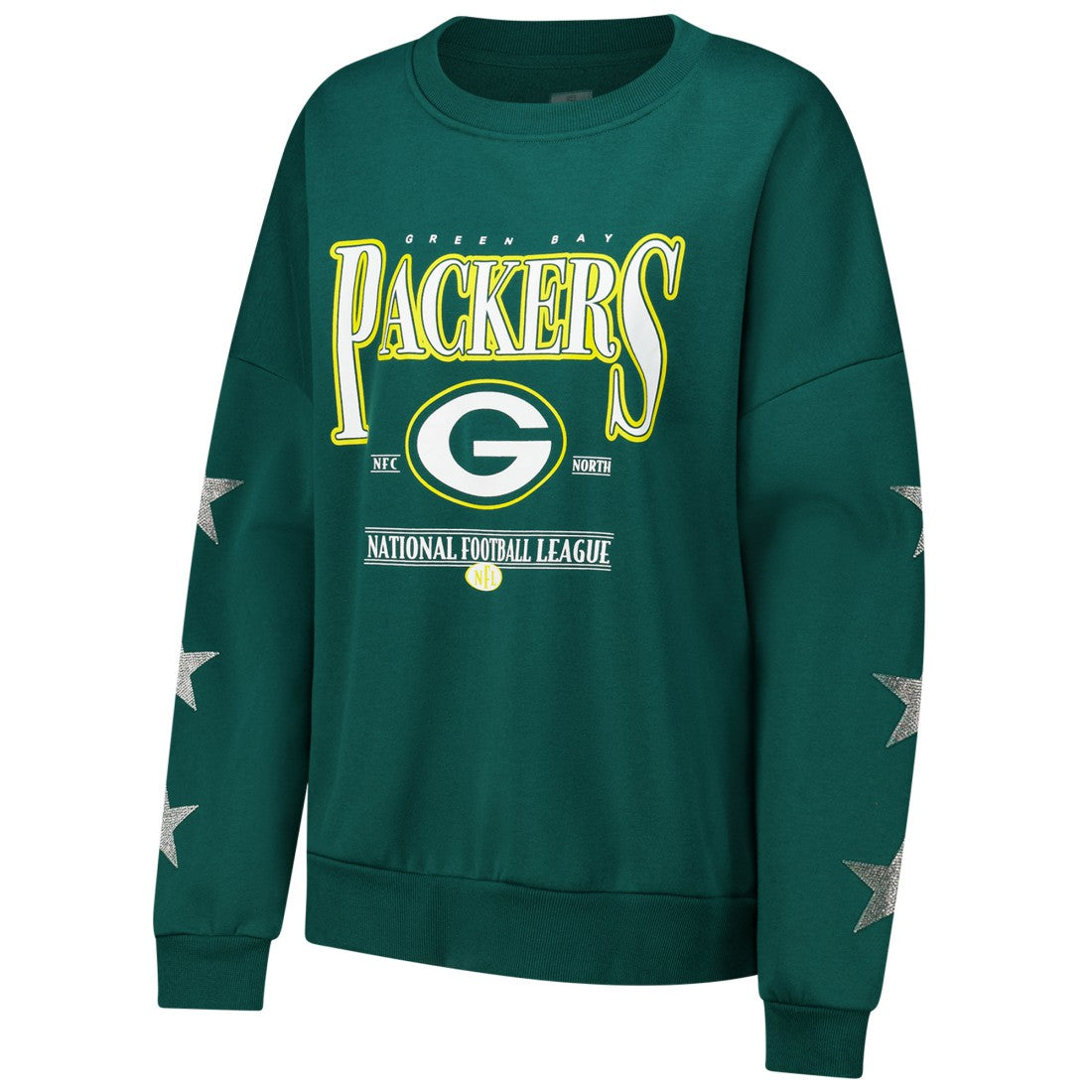 Green Bay Packers Gameday Couture Women's Rhinestone Star Sleeve Settle the Score Oversized Pullover Sweatshirt - Green - NFL