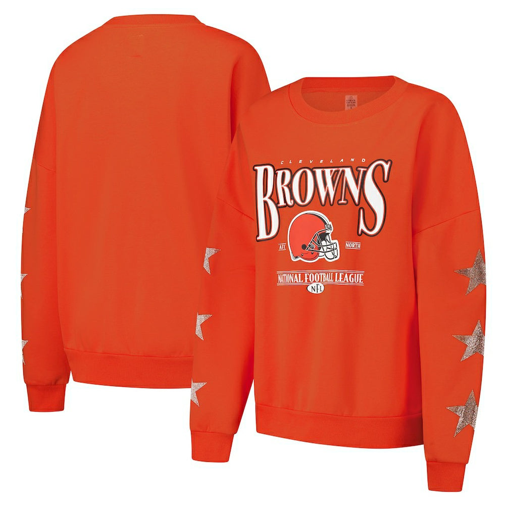 Cleveland Browns Gameday Couture Women's Rhinestone Star Sleeve Settle the Score Oversized Pullover Sweatshirt - Orange - NFL