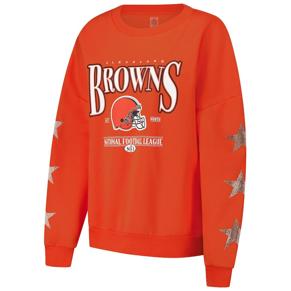 Cleveland Browns Gameday Couture Women's Rhinestone Star Sleeve Settle the Score Oversized Pullover Sweatshirt - Orange - NFL
