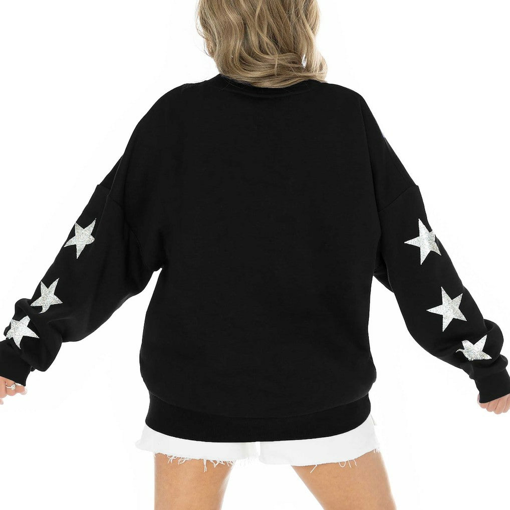 Jacksonville Jaguars Gameday Couture Women's Rhinestone Star Sleeve Settle the Score Oversized Pullover Sweatshirt - Black - NFL