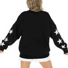 Jacksonville Jaguars Gameday Couture Women's Rhinestone Star Sleeve Settle the Score Oversized Pullover Sweatshirt - Black - NFL