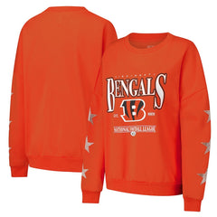 Cincinnati Bengals Gameday Couture Women's Rhinestone Star Sleeve Settle the Score Oversized Pullover Sweatshirt - Orange - NFL