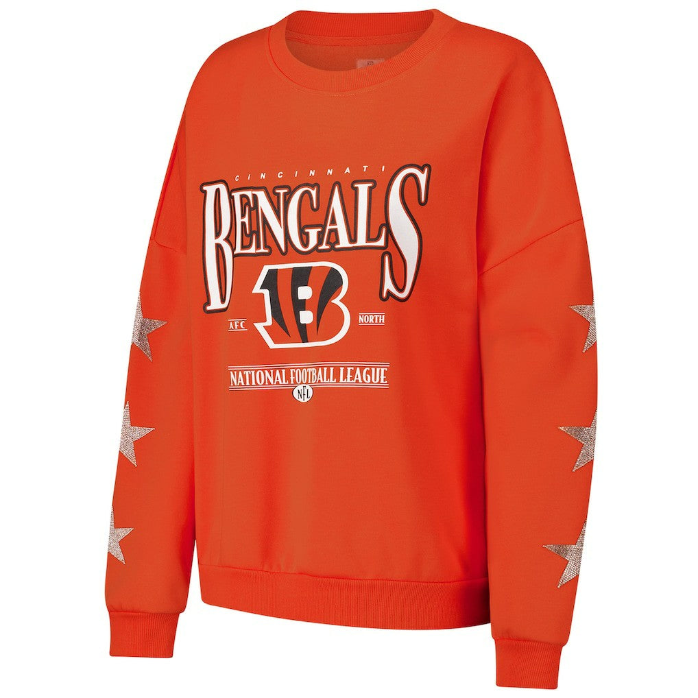 Cincinnati Bengals Gameday Couture Women's Rhinestone Star Sleeve Settle the Score Oversized Pullover Sweatshirt - Orange - NFL