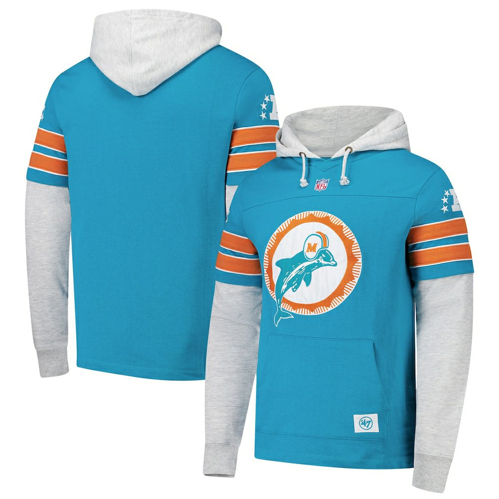Miami Dolphins '47 Throwback Double Header Blitz Cornerback Hoodie - Aqua - 47 brand