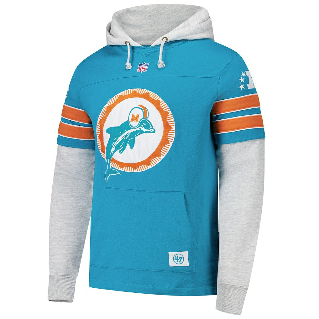 Miami Dolphins '47 Throwback Double Header Blitz Cornerback Hoodie - Aqua - 47 brand
