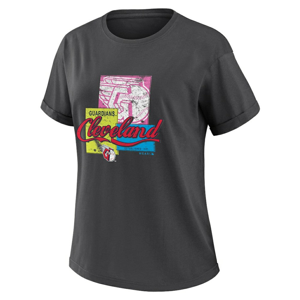 Cleveland Guardians WEAR by Erin Andrews Women's Domestic Box Color Boyfriend T-Shirt Sale