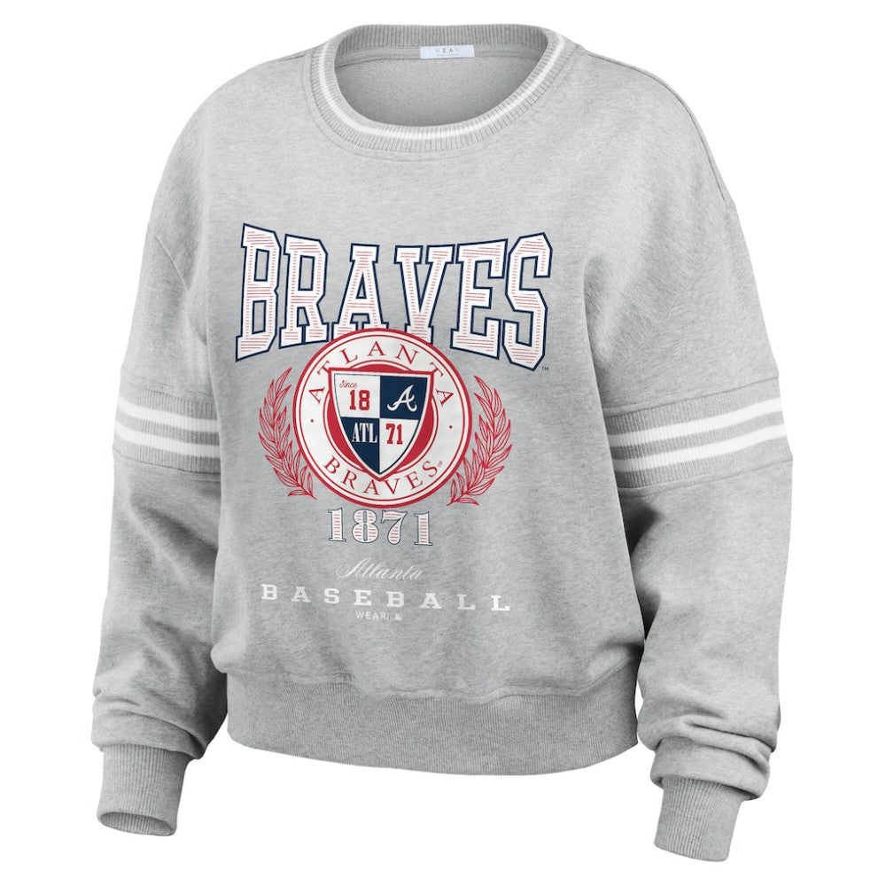 Atlanta Braves WEAR by Erin Andrews Women's Domestic Crest Pullover Sweatshirt Sale