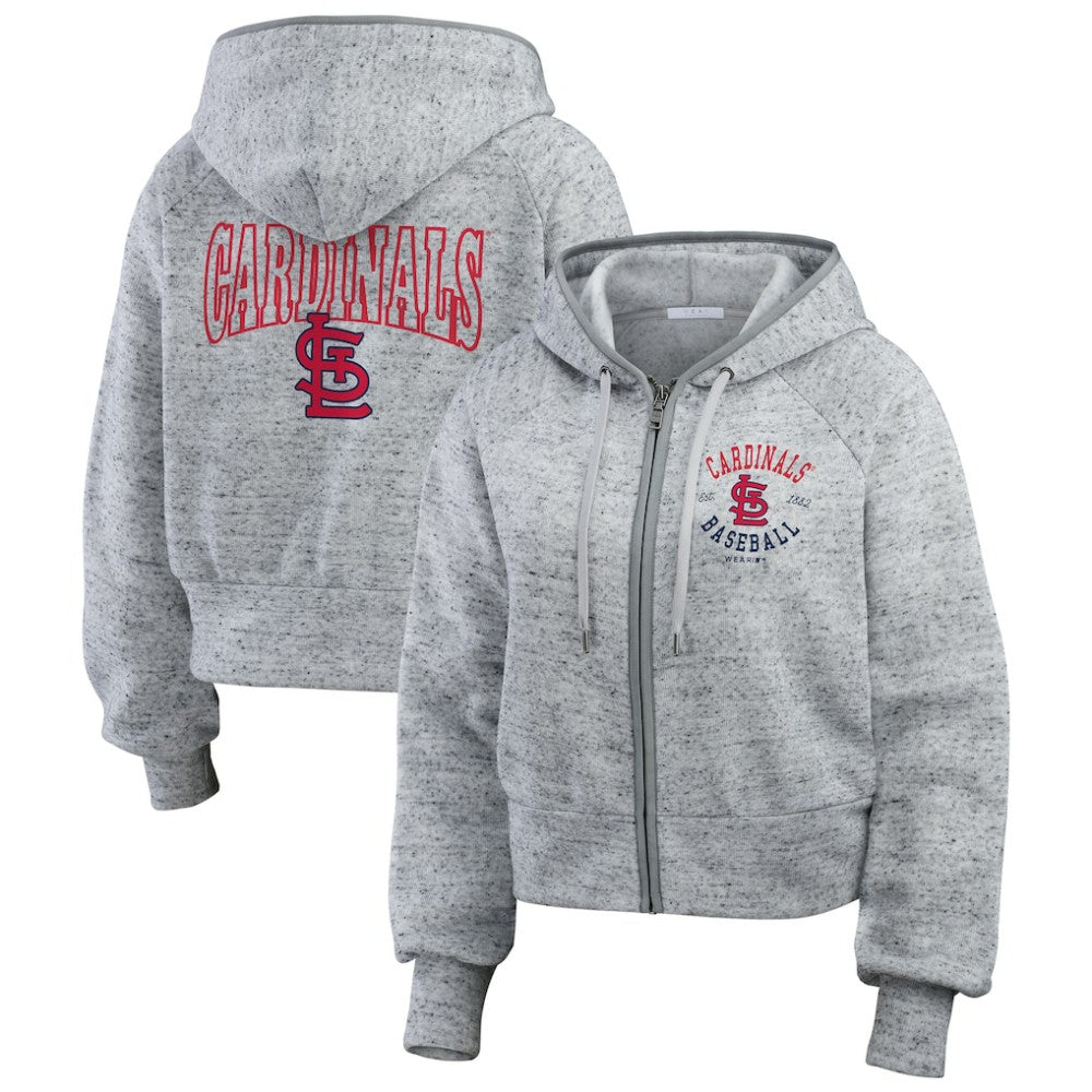 St. Louis Cardinals WEAR by Erin Andrews Women's Speckled Fleece Cropped Full-Zip Hoodie Discount