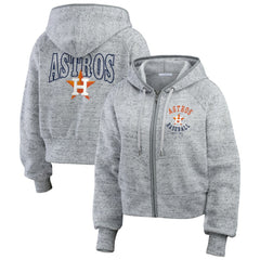 Houston Astros WEAR by Erin Andrews Women's Speckled Fleece Cropped Full-Zip Hoodie Online