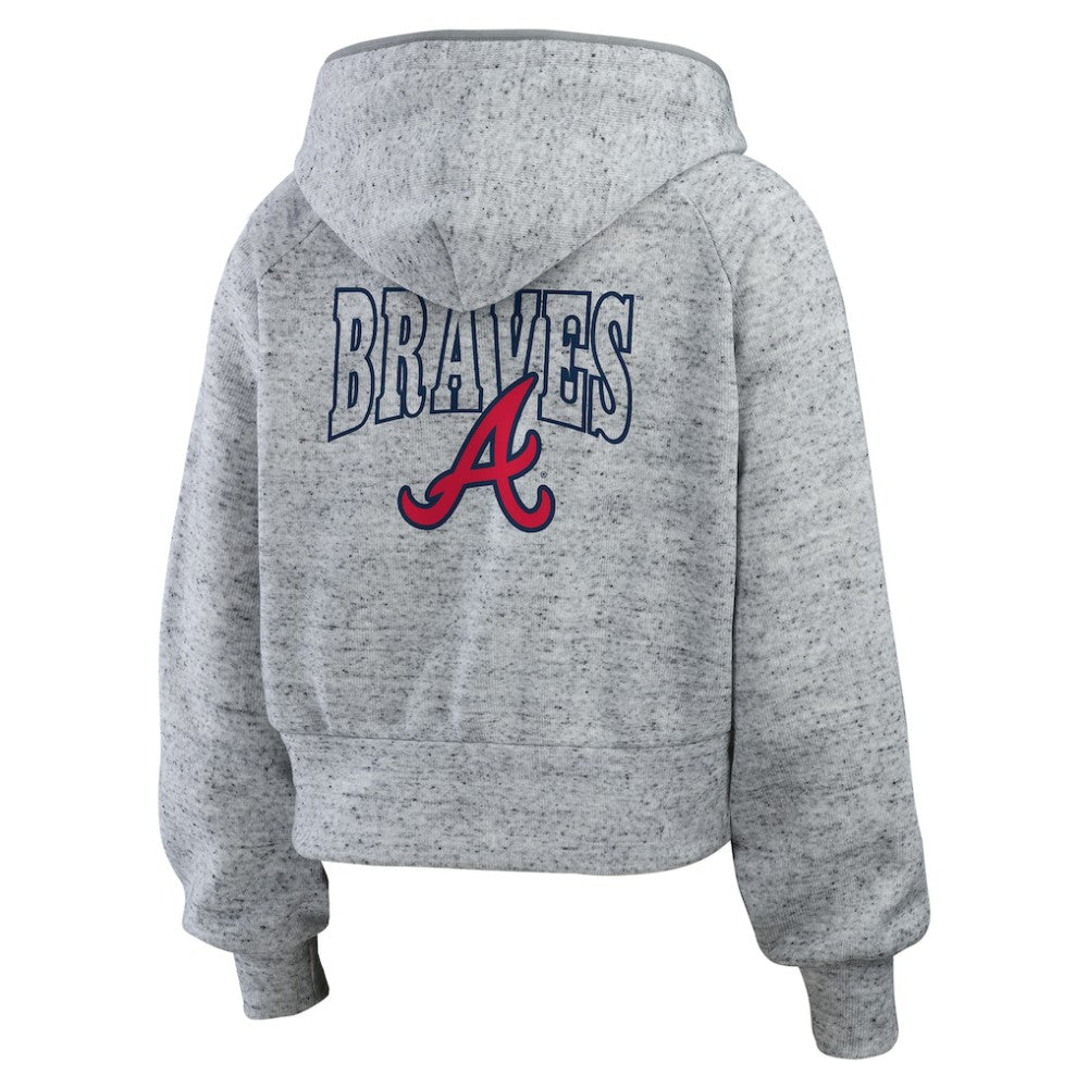 Atlanta Braves WEAR by Erin Andrews Women's Speckled Fleece Cropped Full-Zip Hoodie for sale