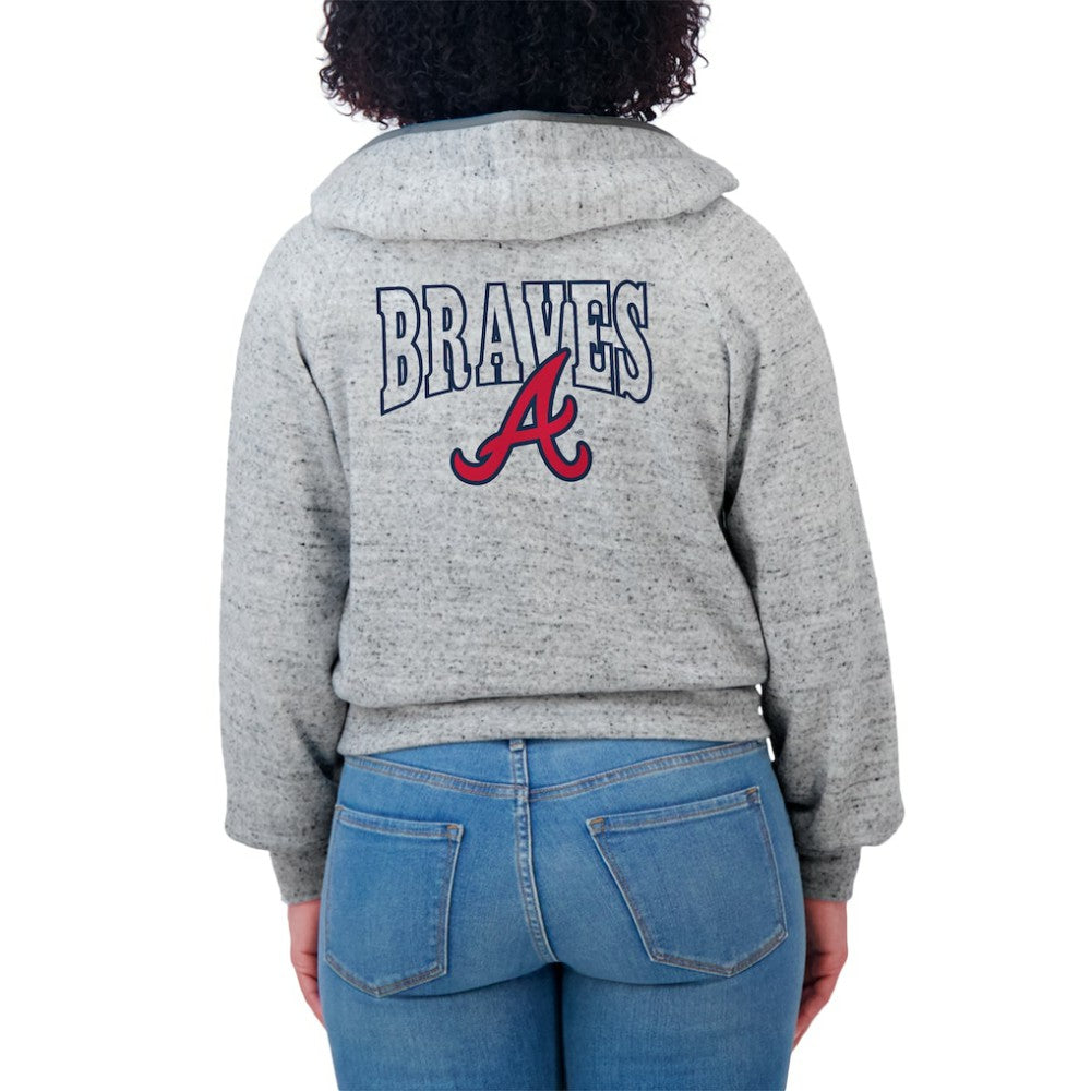 Atlanta Braves WEAR by Erin Andrews Women's Speckled Fleece Cropped Full-Zip Hoodie for sale