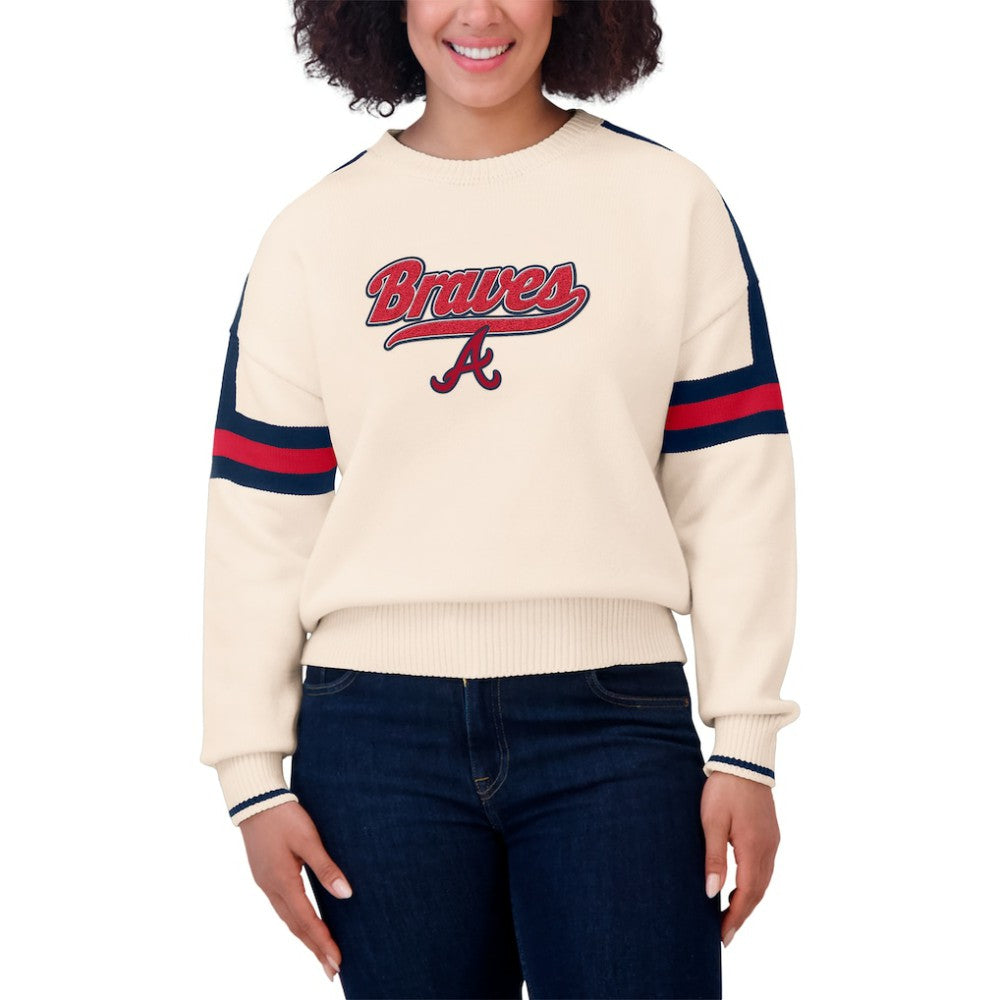 Atlanta Braves WEAR by Erin Andrews Women's Stripe Pullover Sweater for sale