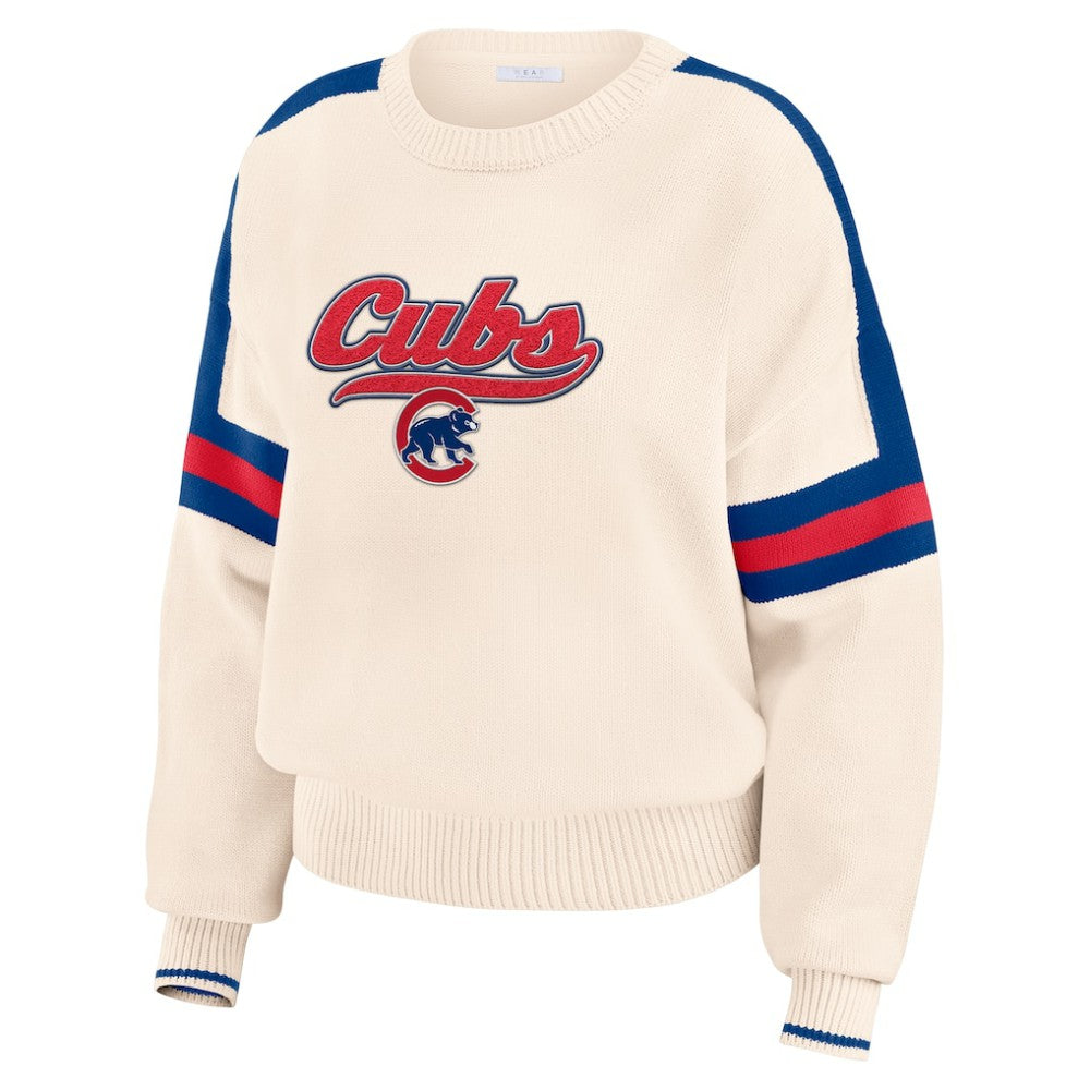 Chicago Cubs WEAR by Erin Andrews Women's Stripe Pullover Sweater Outlet