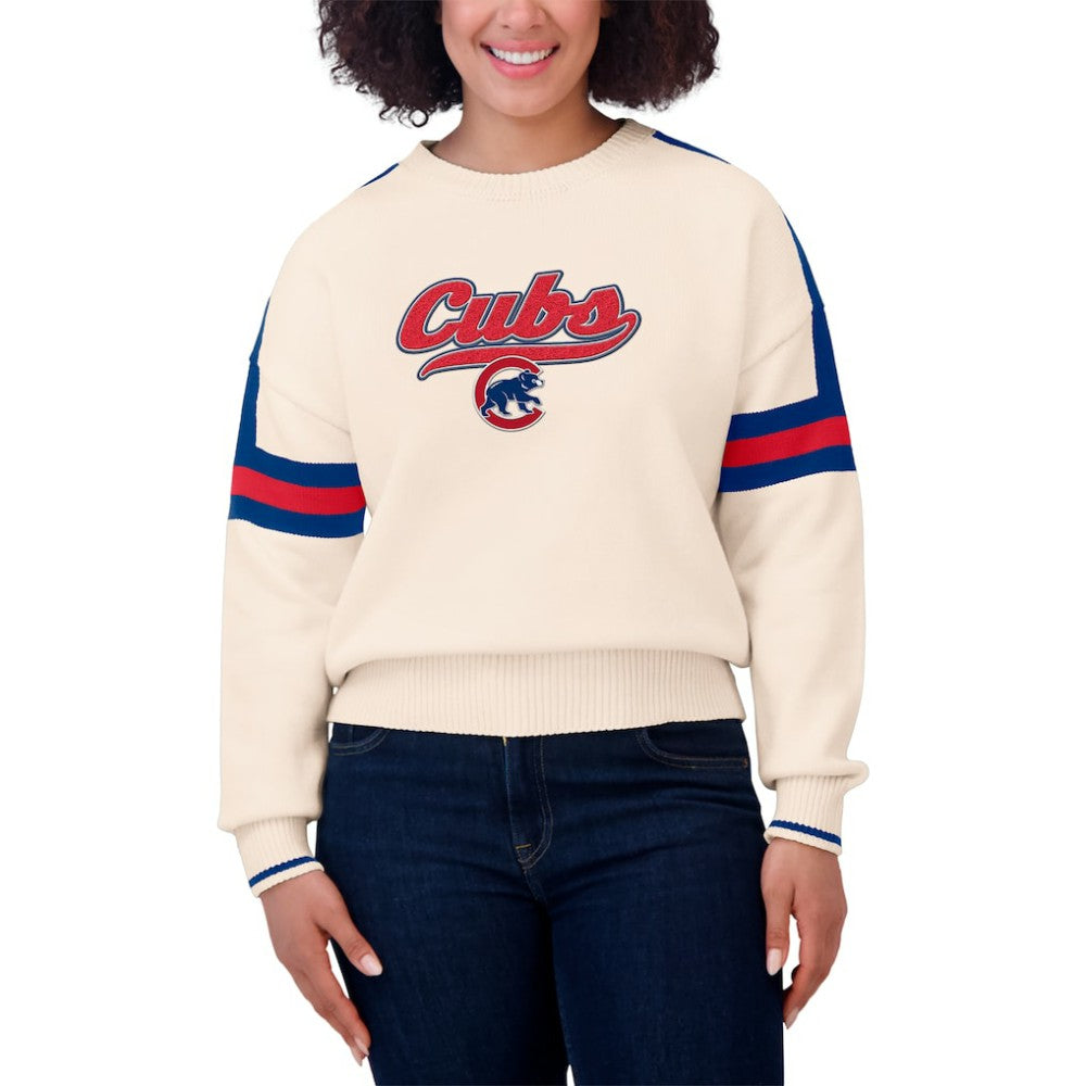 Chicago Cubs WEAR by Erin Andrews Women's Stripe Pullover Sweater Outlet