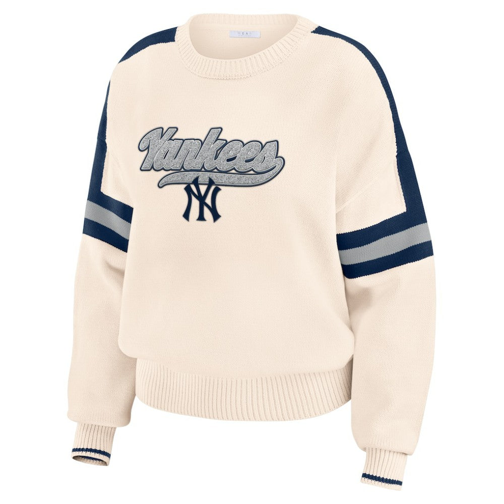 New York Yankees WEAR by Erin Andrews Women's Stripe Pullover Sweater Discount