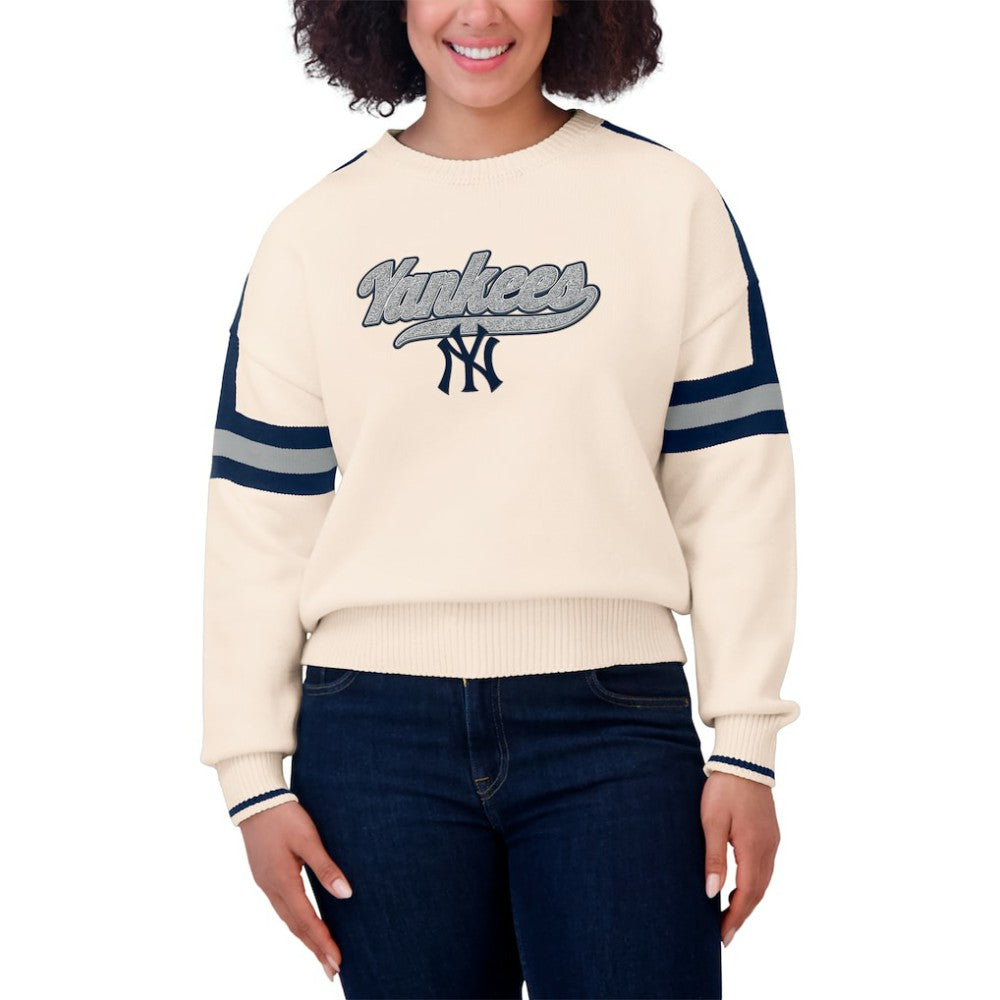 New York Yankees WEAR by Erin Andrews Women's Stripe Pullover Sweater Discount